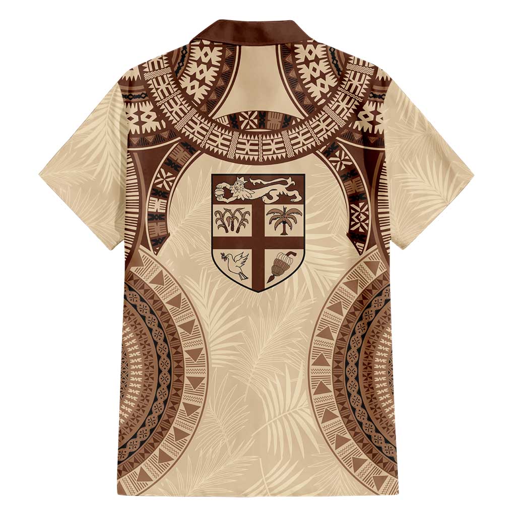 Bula Fiji Day 55th Anniversary Masi Tapa Family Matching Short Sleeve Bodycon Dress and Hawaiian Shirt Emerald Jubilee - Beige - Polynesian Pride