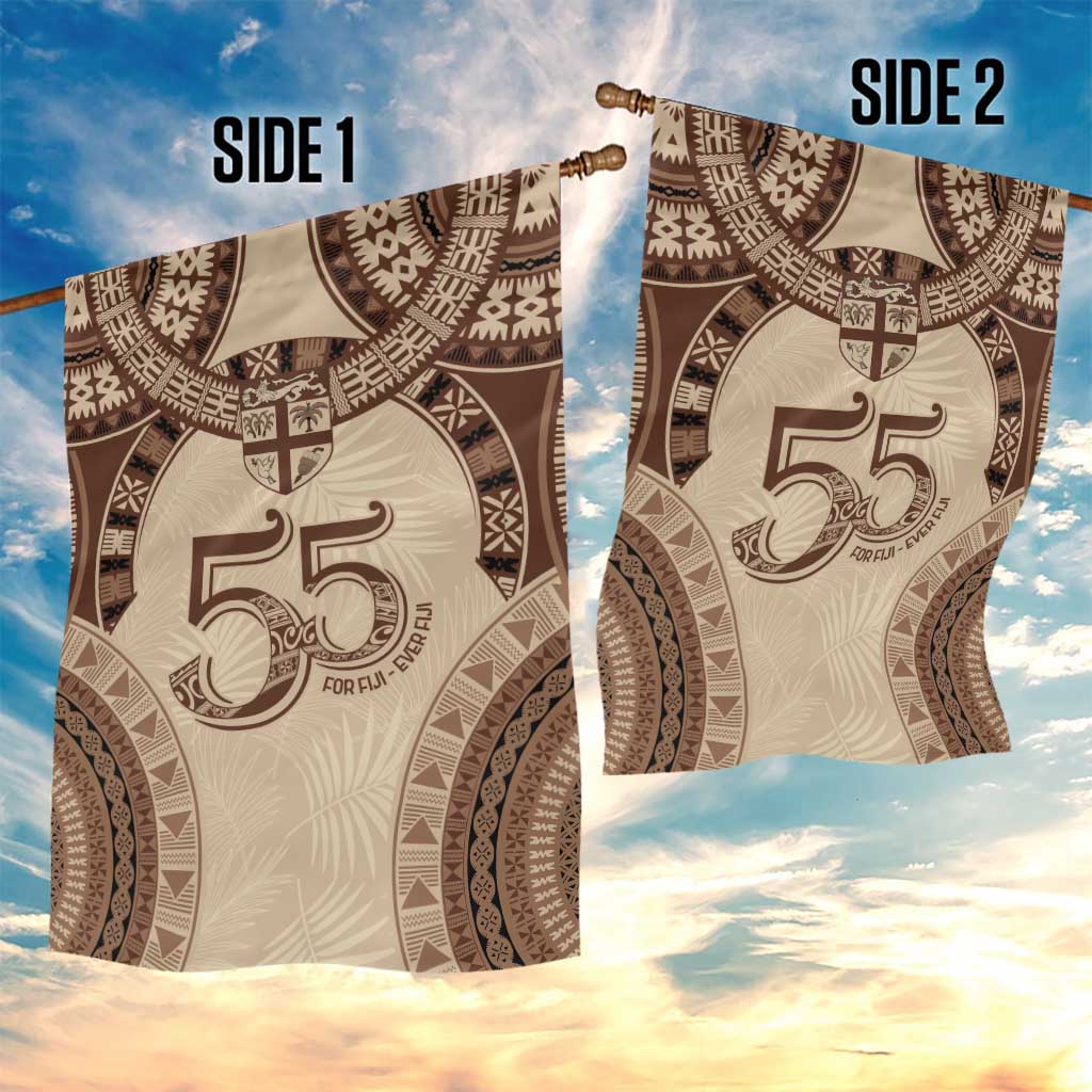 Bula Fiji Day 55th Anniversary Masi Tapa Garden Flag Emerald Jubilee - Beige - Polynesian Pride