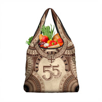 Bula Fiji Day 55th Anniversary Masi Tapa Grocery Bag Emerald Jubilee - Beige - Polynesian Pride