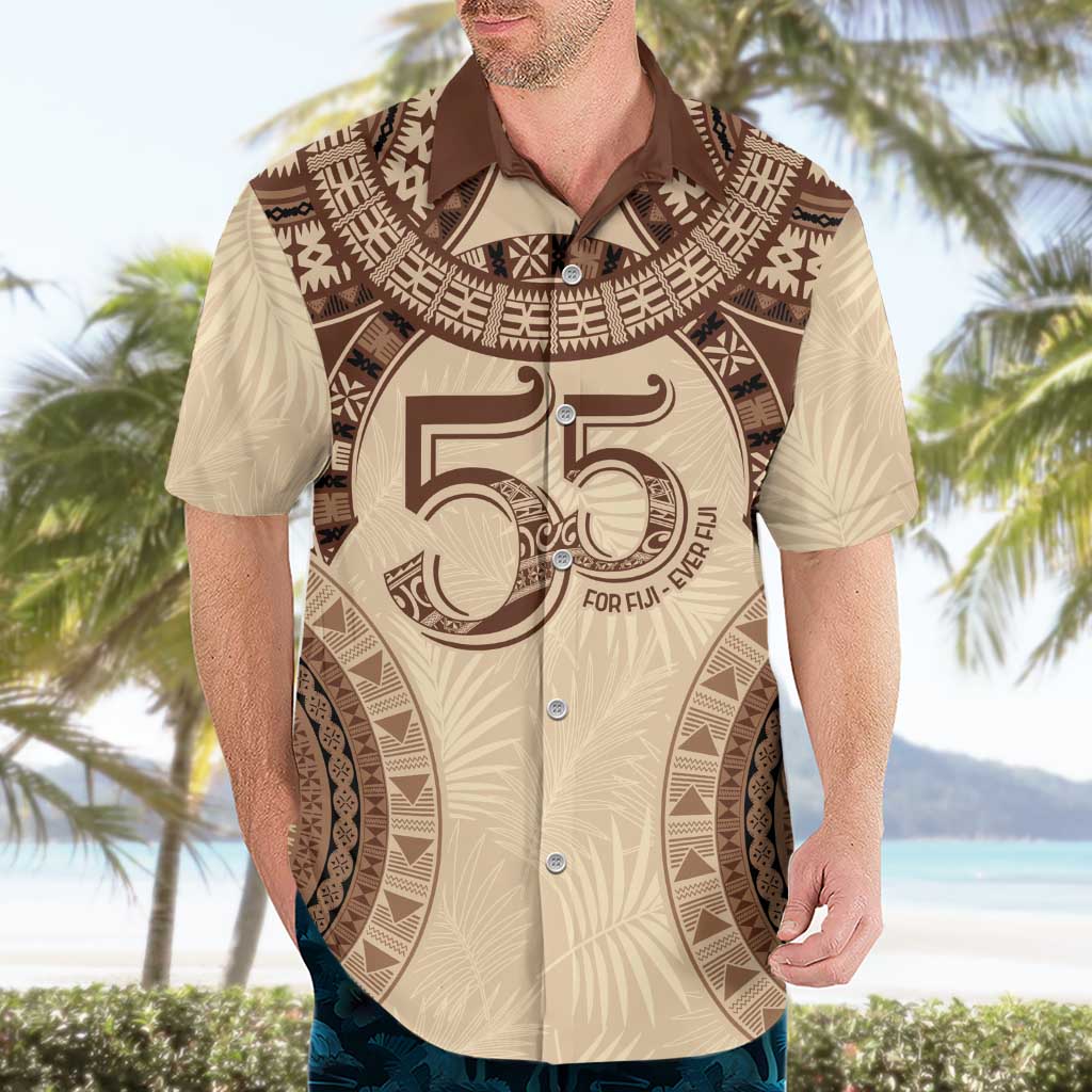 Bula Fiji Day 55th Anniversary Masi Tapa Hawaiian Shirt Emerald Jubilee - Beige - Polynesian Pride
