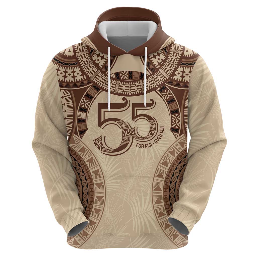 Bula Fiji Day 55th Anniversary Masi Tapa Hoodie Emerald Jubilee - Beige - Polynesian Pride
