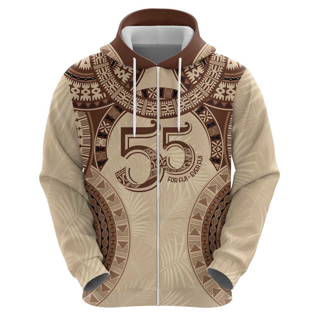 Bula Fiji Day 55th Anniversary Masi Tapa Hoodie Emerald Jubilee - Beige - Polynesian Pride