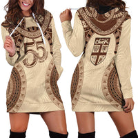 Bula Fiji Day 55th Anniversary Masi Tapa Hoodie Dress Emerald Jubilee - Beige - Polynesian Pride