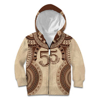 Bula Fiji Day 55th Anniversary Masi Tapa Kid Hoodie Emerald Jubilee - Beige - Polynesian Pride