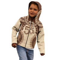 Bula Fiji Day 55th Anniversary Masi Tapa Kid Hoodie Emerald Jubilee - Beige - Polynesian Pride