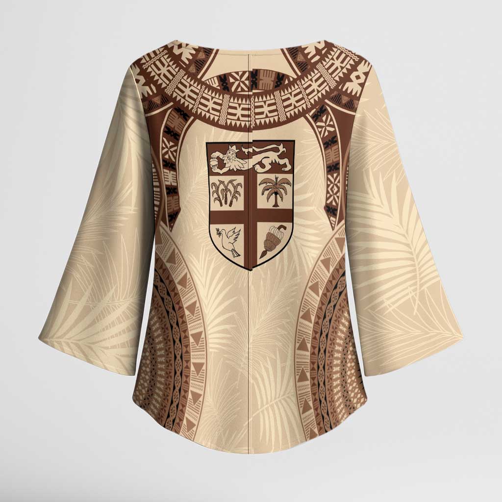 Bula Fiji Day 55th Anniversary Masi Tapa Kimono Sleeve Blouse Emerald Jubilee - Beige - Polynesian Pride