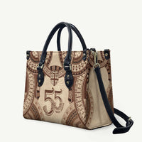 Bula Fiji Day 55th Anniversary Masi Tapa Leather Bag Emerald Jubilee - Beige - Polynesian Pride