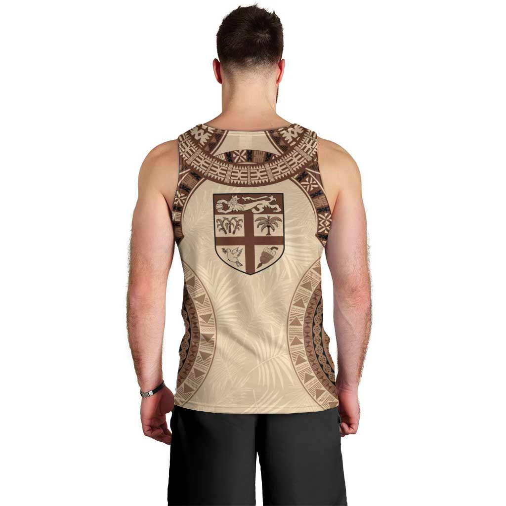 Bula Fiji Day 55th Anniversary Masi Tapa Men Tank Top Emerald Jubilee - Beige - Polynesian Pride