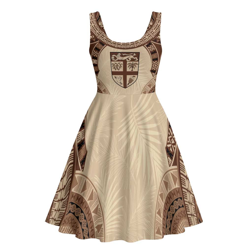 Bula Fiji Day 55th Anniversary Masi Tapa Midi Dress Emerald Jubilee - Beige - Polynesian Pride