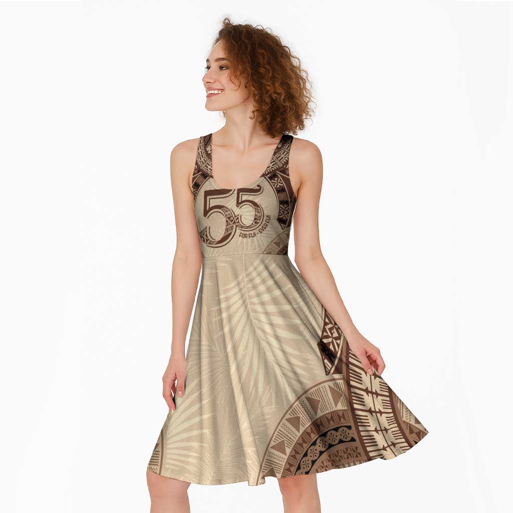 Bula Fiji Day 55th Anniversary Masi Tapa Midi Dress Emerald Jubilee - Beige - Polynesian Pride