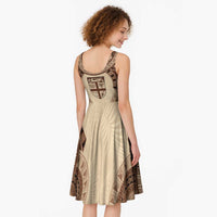 Bula Fiji Day 55th Anniversary Masi Tapa Midi Dress Emerald Jubilee - Beige - Polynesian Pride