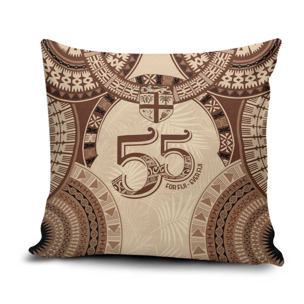 Bula Fiji Day 55th Anniversary Masi Tapa Pillow Cover Emerald Jubilee - Beige - Polynesian Pride
