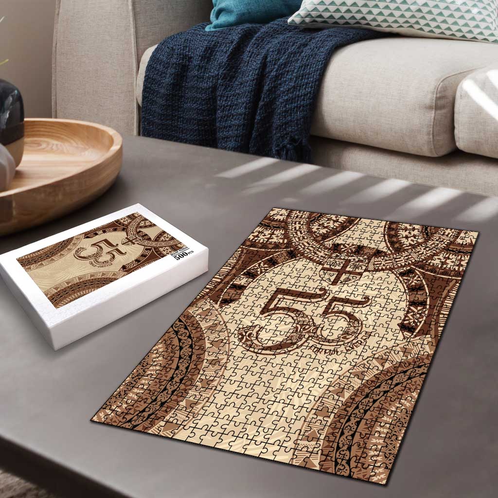 Bula Fiji Day 55th Anniversary Masi Tapa Puzzle Emerald Jubilee - Beige LT7 - Polynesian Pride