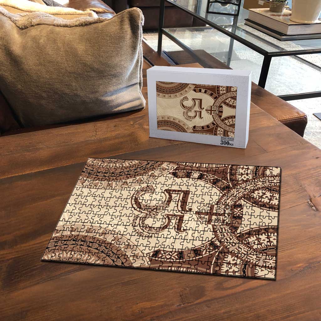 Bula Fiji Day 55th Anniversary Masi Tapa Puzzle Emerald Jubilee - Beige LT7 - Polynesian Pride