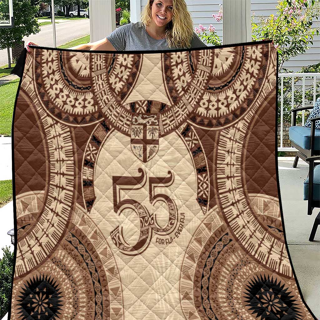 Bula Fiji Day 55th Anniversary Masi Tapa Quilt Emerald Jubilee - Beige - Polynesian Pride