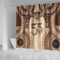 Bula Fiji Day 55th Anniversary Masi Tapa Shower Curtain Emerald Jubilee - Beige - Polynesian Pride