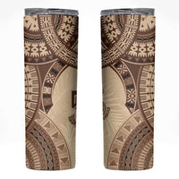 Bula Fiji Day 55th Anniversary Masi Tapa Skinny Tumbler Emerald Jubilee - Beige - Polynesian Pride