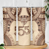 Bula Fiji Day 55th Anniversary Masi Tapa Skinny Tumbler Emerald Jubilee - Beige - Polynesian Pride