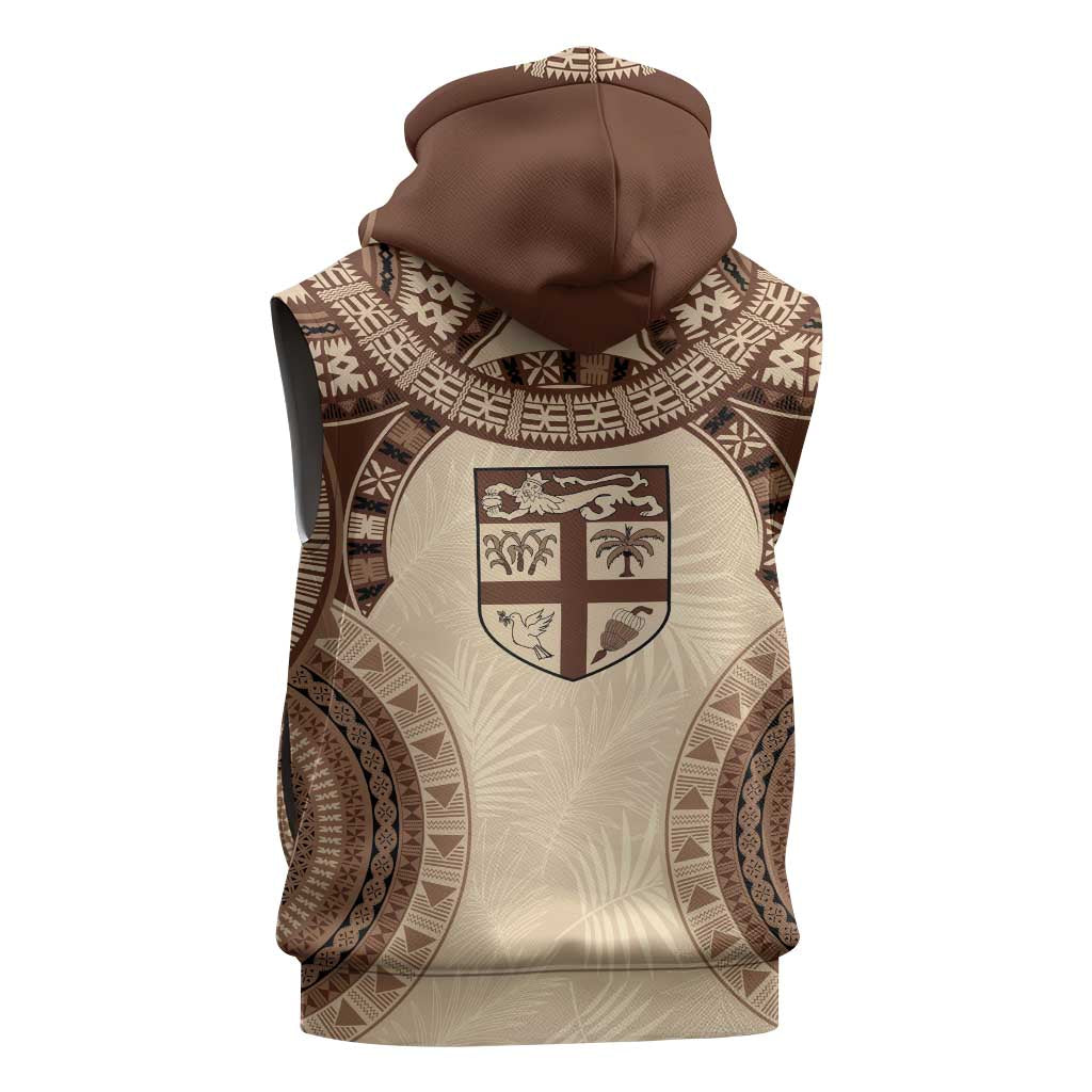 Bula Fiji Day 55th Anniversary Masi Tapa Sleeveless Zip Hoodie Emerald Jubilee - Beige - Polynesian Pride