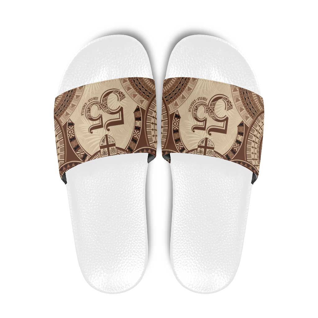 Bula Fiji Day 55th Anniversary Masi Tapa Slide Sandals Emerald Jubilee - Beige - Polynesian Pride
