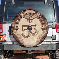 Bula Fiji Day 55th Anniversary Masi Tapa Spare Tire Cover Emerald Jubilee - Beige - Polynesian Pride