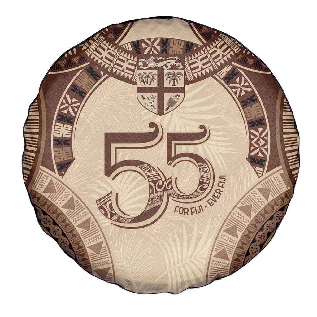 Bula Fiji Day 55th Anniversary Masi Tapa Spare Tire Cover Emerald Jubilee - Beige - Polynesian Pride