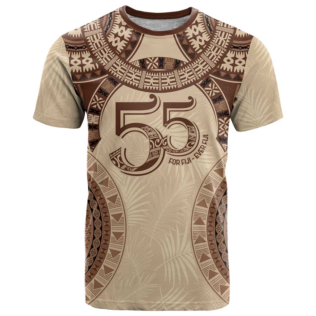 Bula Fiji Day 55th Anniversary Masi Tapa T Shirt Emerald Jubilee - Beige - Polynesian Pride