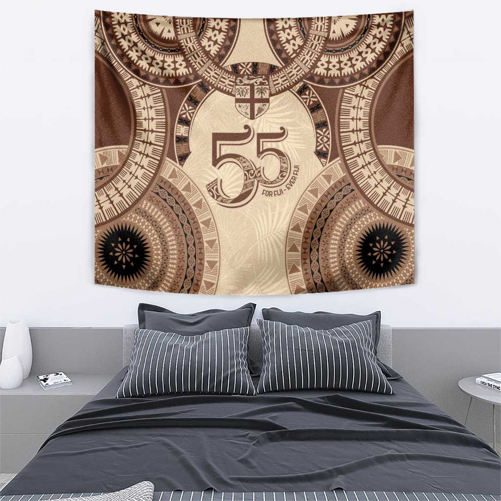 Bula Fiji Day 55th Anniversary Masi Tapa Tapestry Emerald Jubilee - Beige LT7 - Polynesian Pride
