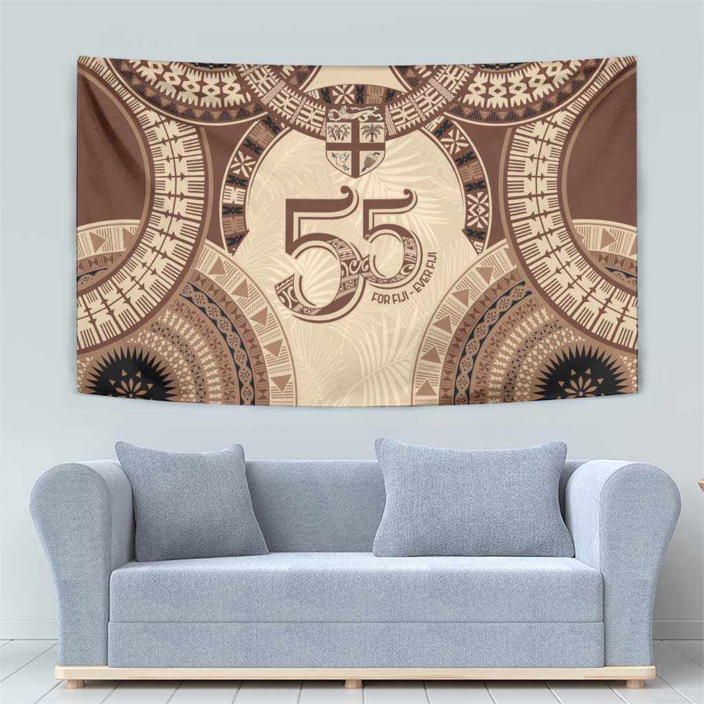 Bula Fiji Day 55th Anniversary Masi Tapa Tapestry Emerald Jubilee - Beige LT7 - Polynesian Pride