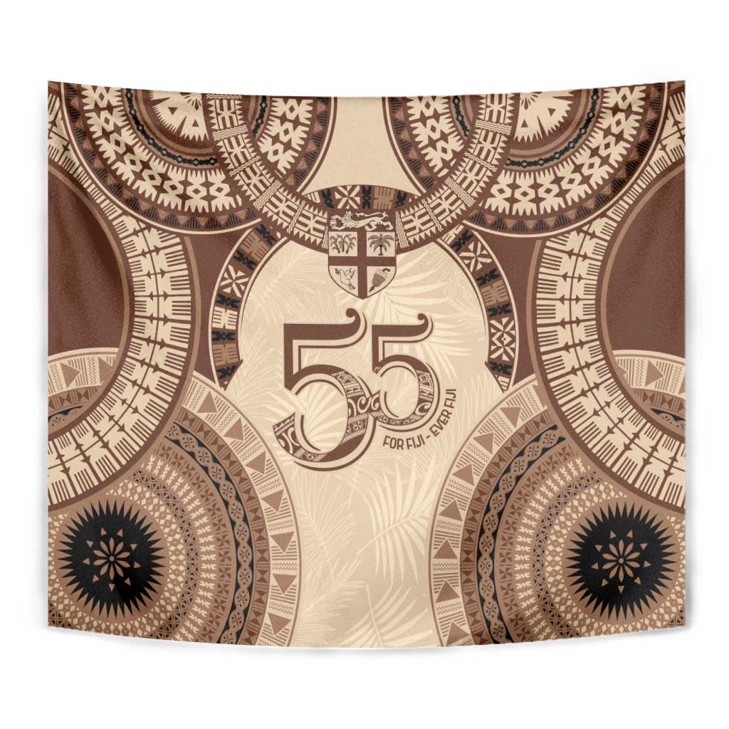 Bula Fiji Day 55th Anniversary Masi Tapa Tapestry Emerald Jubilee - Beige LT7 - Polynesian Pride