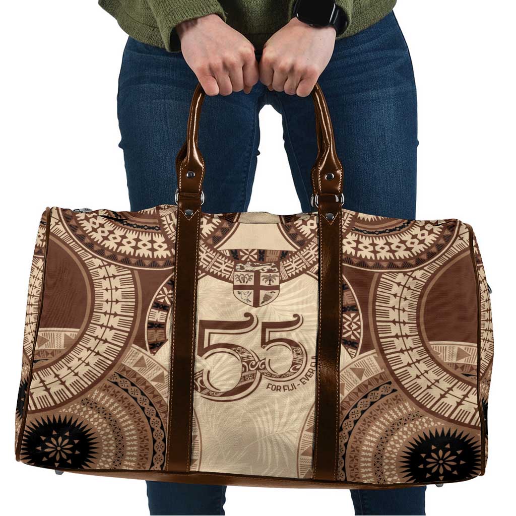 Bula Fiji Day 55th Anniversary Masi Tapa Travel Bag Emerald Jubilee - Beige - Polynesian Pride