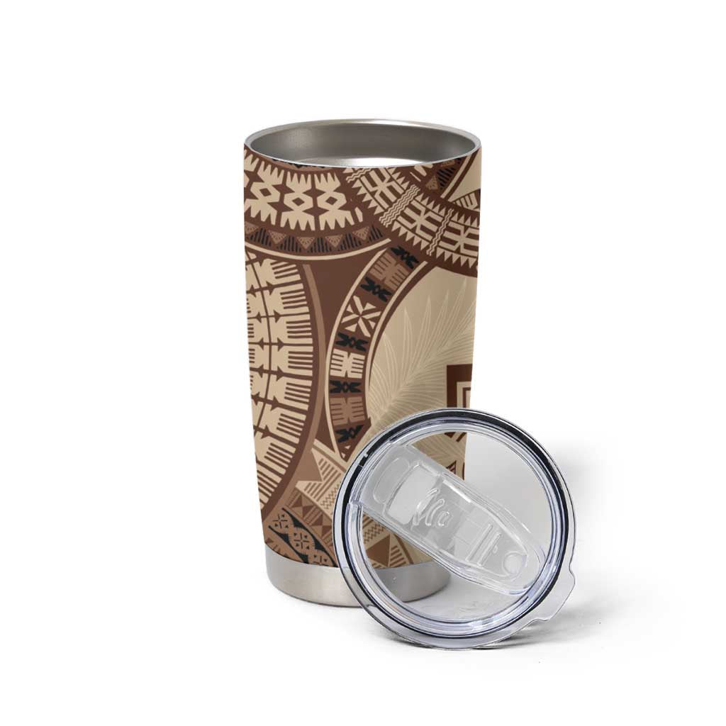 Bula Fiji Day 55th Anniversary Masi Tapa Tumbler Cup Emerald Jubilee - Beige - Polynesian Pride