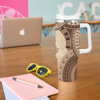 Bula Fiji Day 55th Anniversary Masi Tapa Tumbler With Handle Emerald Jubilee - Beige - Polynesian Pride