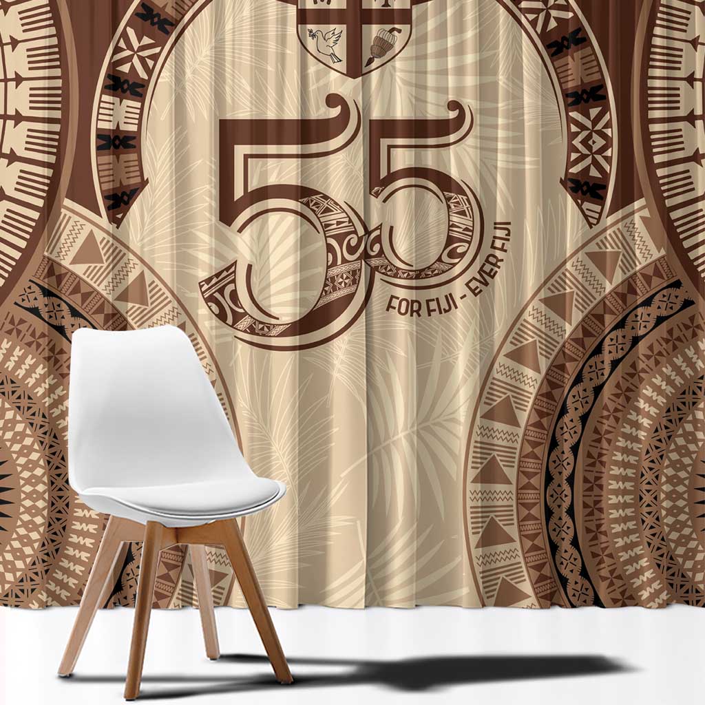 Bula Fiji Day 55th Anniversary Masi Tapa Window Curtain Emerald Jubilee - Beige - Polynesian Pride