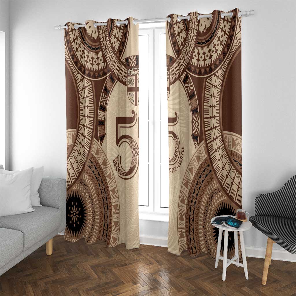 Bula Fiji Day 55th Anniversary Masi Tapa Window Curtain Emerald Jubilee - Beige - Polynesian Pride
