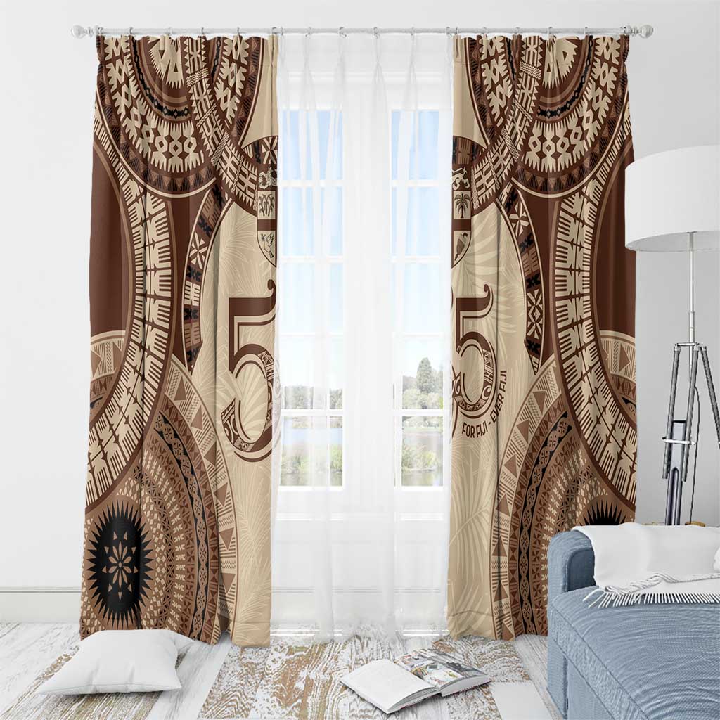 Bula Fiji Day 55th Anniversary Masi Tapa Window Curtain Emerald Jubilee - Beige - Polynesian Pride