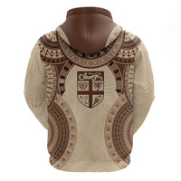 Bula Fiji Day 55th Anniversary Masi Tapa Zip Hoodie Emerald Jubilee - Beige - Polynesian Pride