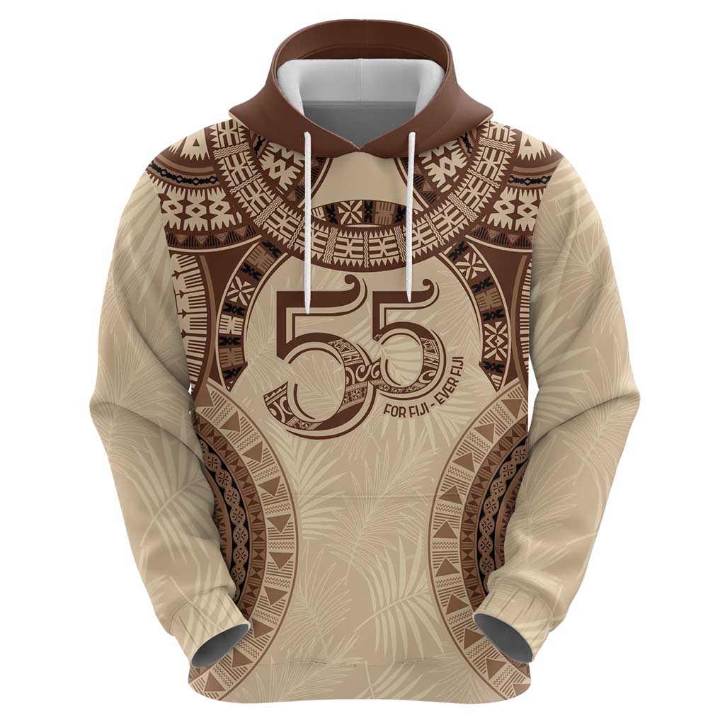 Bula Fiji Day 55th Anniversary Masi Tapa Zip Hoodie Emerald Jubilee - Beige - Polynesian Pride