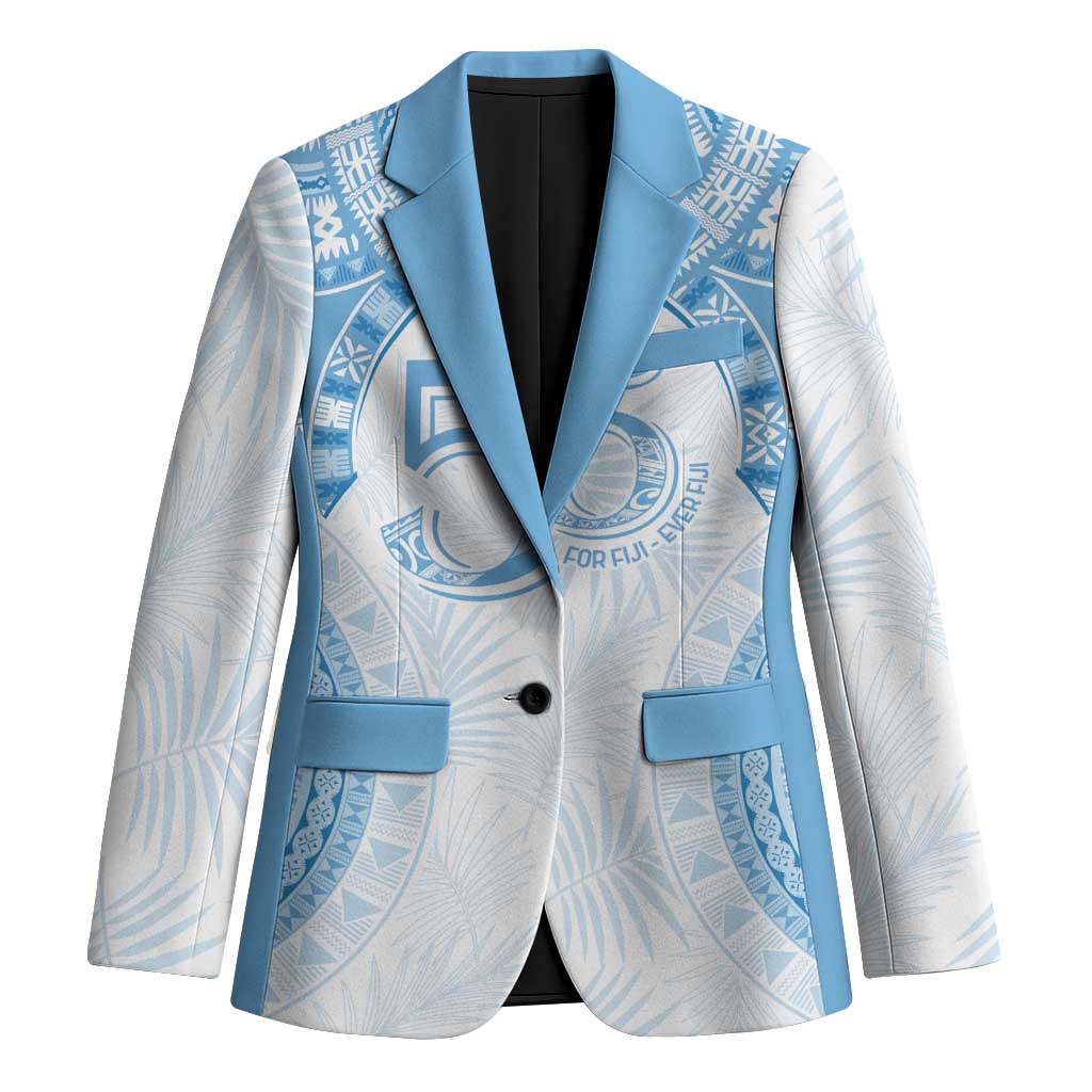 Bula Fiji Day 55th Anniversary Masi Tapa Blazer Emerald Jubilee - Turquoise - Polynesian Pride