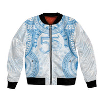 Bula Fiji Day 55th Anniversary Masi Tapa Bomber Jacket Emerald Jubilee - Turquoise - Polynesian Pride