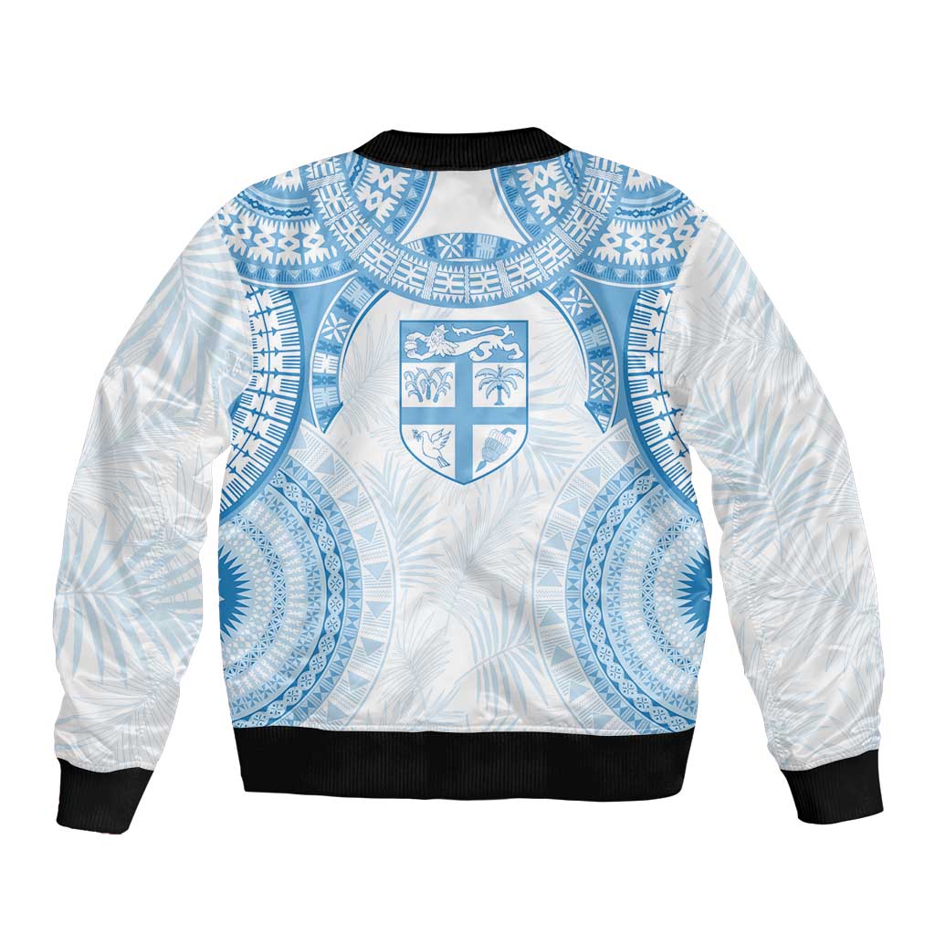 Bula Fiji Day 55th Anniversary Masi Tapa Bomber Jacket Emerald Jubilee - Turquoise - Polynesian Pride