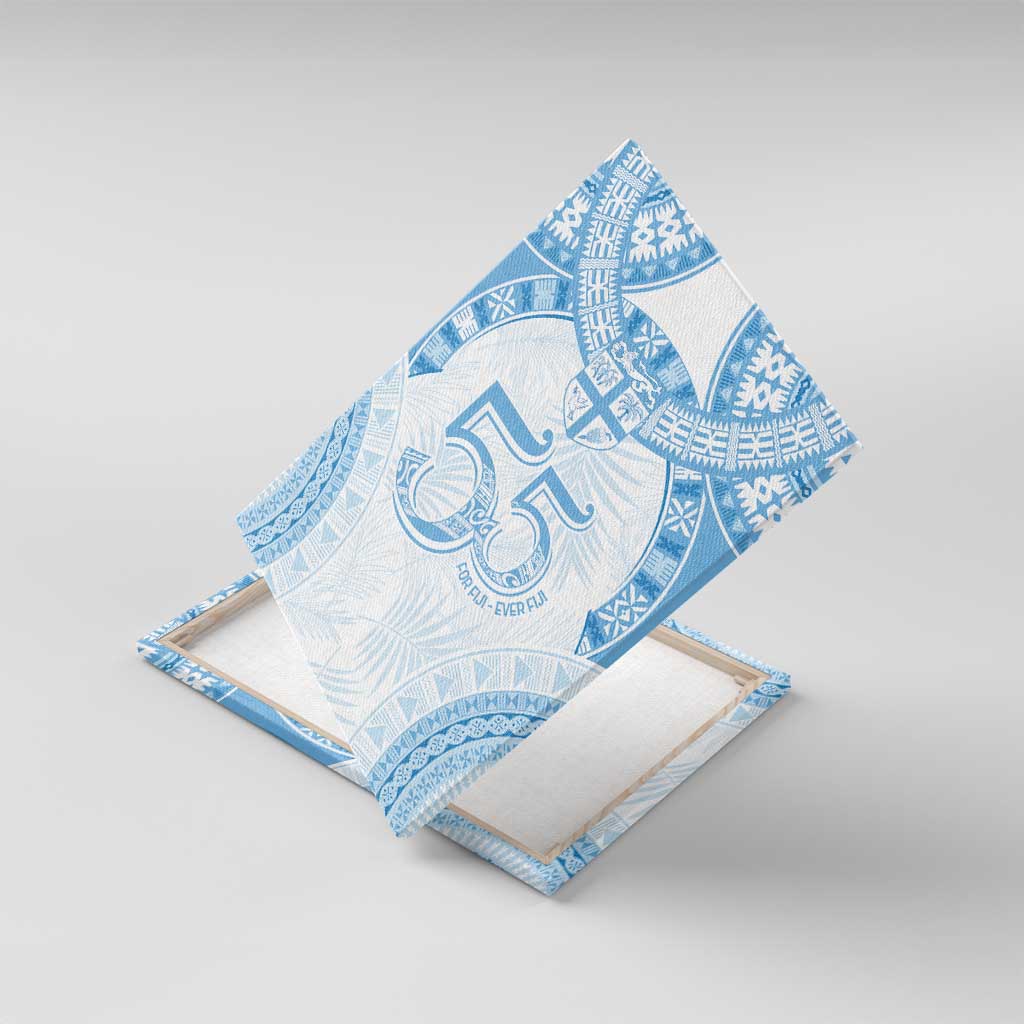 Bula Fiji Day 55th Anniversary Masi Tapa Canvas Wall Art Emerald Jubilee - Turquoise - Polynesian Pride