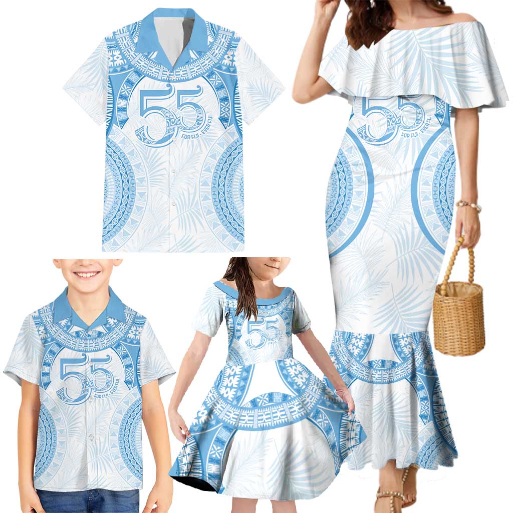 Bula Fiji Day 55th Anniversary Masi Tapa Family Matching Mermaid Dress and Hawaiian Shirt Emerald Jubilee - Turquoise - Polynesian Pride