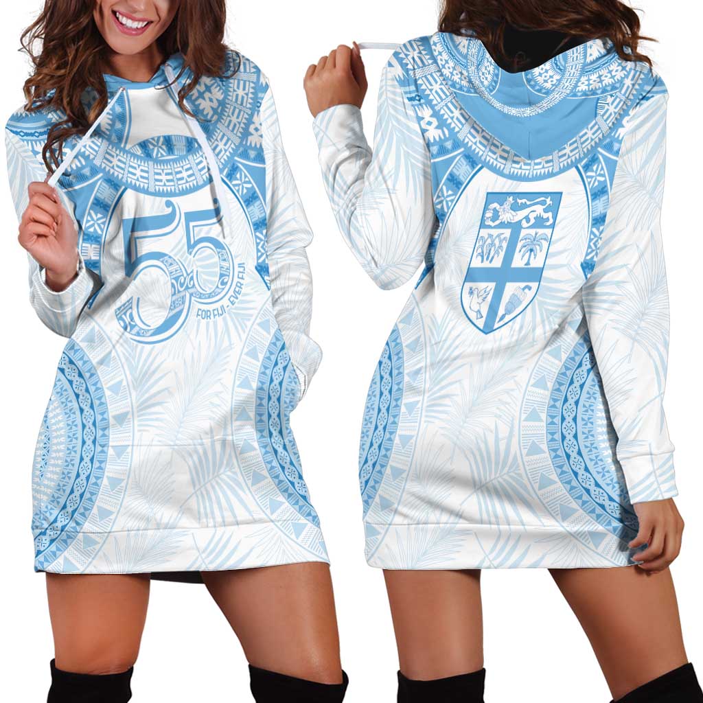 Bula Fiji Day 55th Anniversary Masi Tapa Hoodie Dress Emerald Jubilee - Turquoise - Polynesian Pride