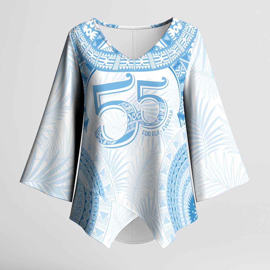 Bula Fiji Day 55th Anniversary Masi Tapa Kimono Sleeve Blouse Emerald Jubilee - Turquoise - Polynesian Pride