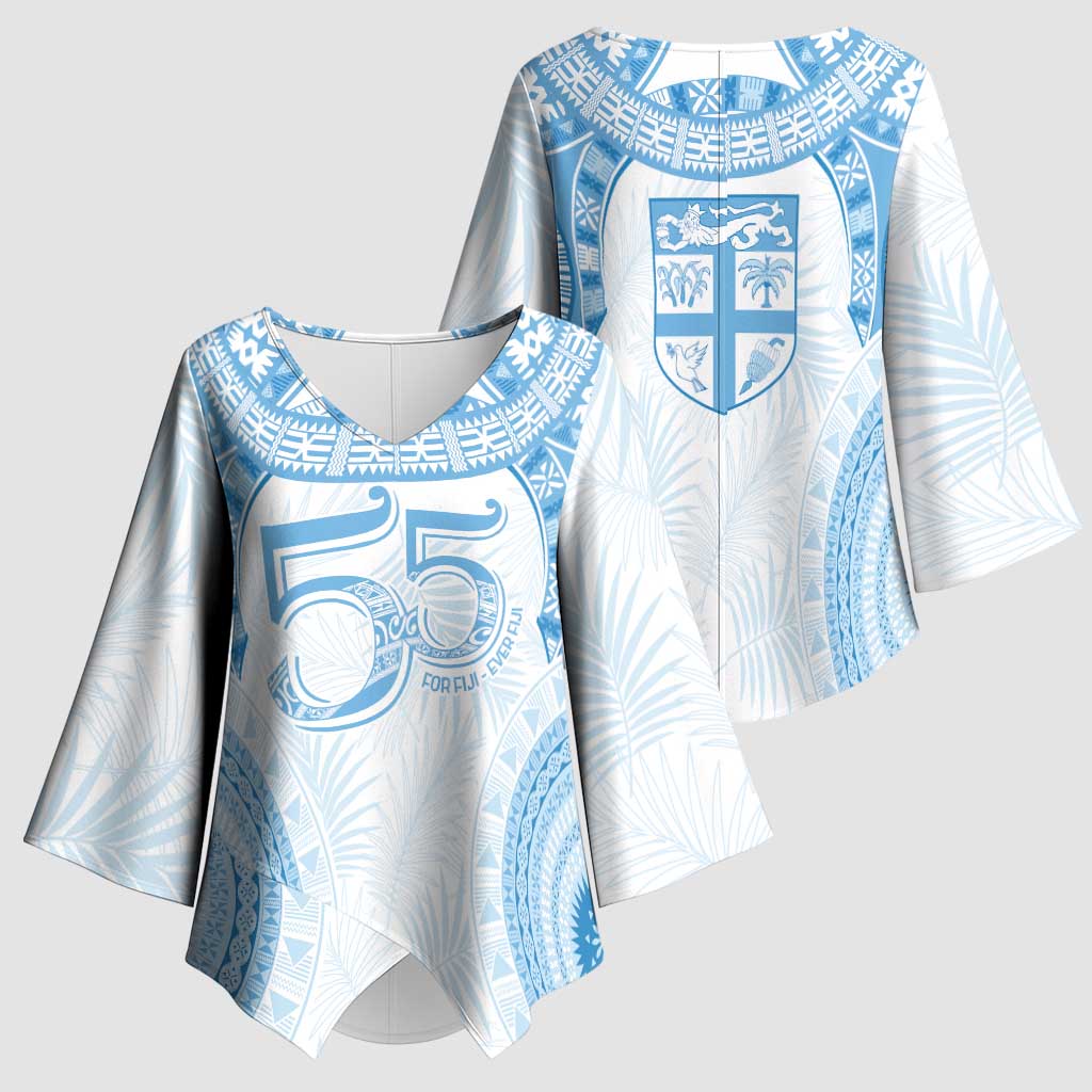 Bula Fiji Day 55th Anniversary Masi Tapa Kimono Sleeve Blouse Emerald Jubilee - Turquoise - Polynesian Pride