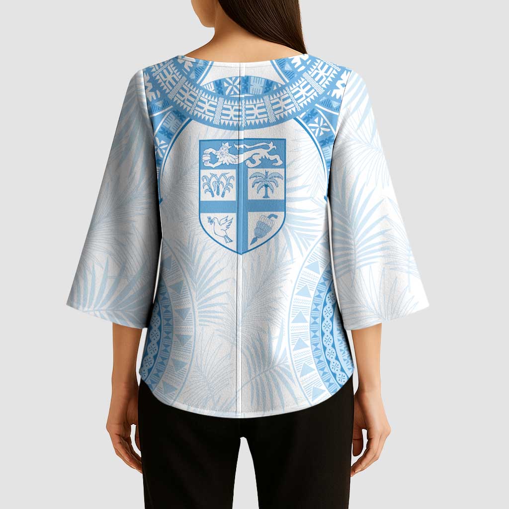 Bula Fiji Day 55th Anniversary Masi Tapa Kimono Sleeve Blouse Emerald Jubilee - Turquoise - Polynesian Pride