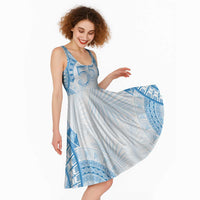 Bula Fiji Day 55th Anniversary Masi Tapa Midi Dress Emerald Jubilee - Turquoise - Polynesian Pride