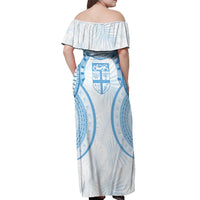 Bula Fiji Day 55th Anniversary Masi Tapa Off Shoulder Maxi Dress Emerald Jubilee - Turquoise - Polynesian Pride