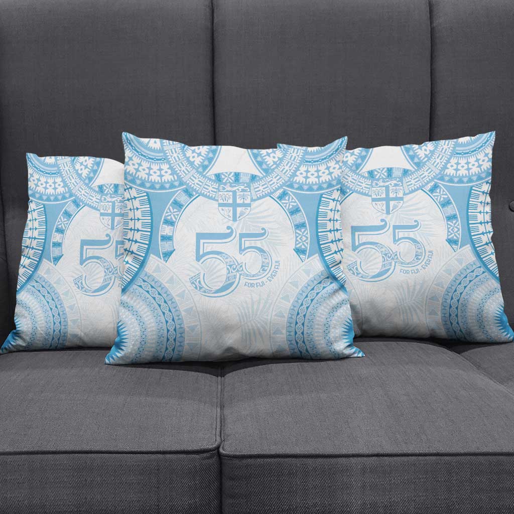 Bula Fiji Day 55th Anniversary Masi Tapa Pillow Cover Emerald Jubilee - Turquoise - Polynesian Pride